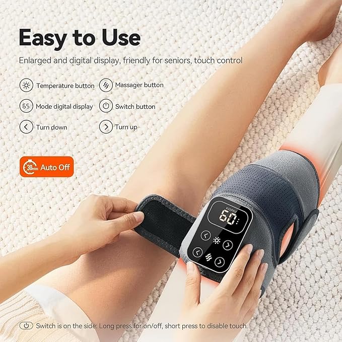 Cordless Knee Massager with Heat Vibration for Pain Relief, MAXwarm 4.0[2025 Upgraded] - Electric Heated Knee Brace with 5 Heat Levels and 3 Massage Mode, Gifts for Men Women (Grey, Pair)