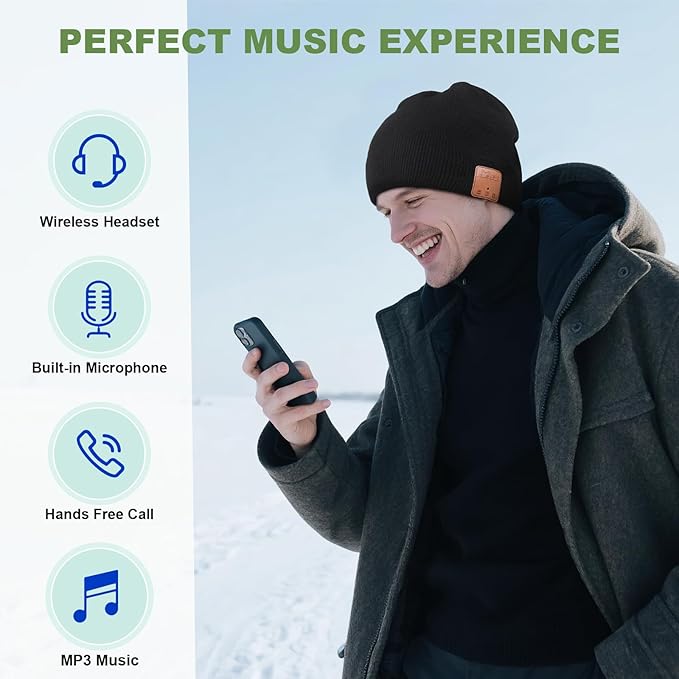 Bluetooth Beanie for Men Hat with Headphones,Unisex Tech Gifts Stocking Stuffers Adults