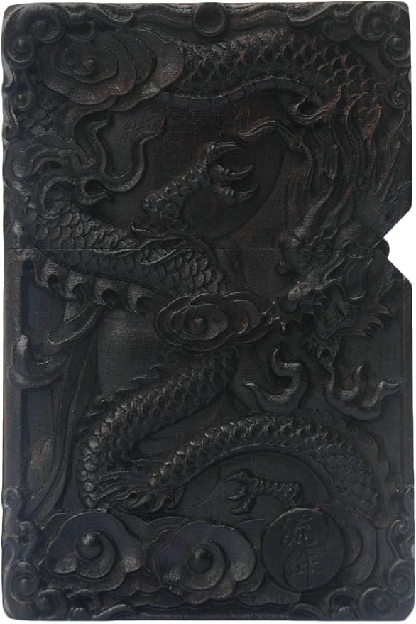 Natural Ebony Black Wood Carved Lighter Shell Box For Zippo Module (Kwan Yin Goddess Dragon)