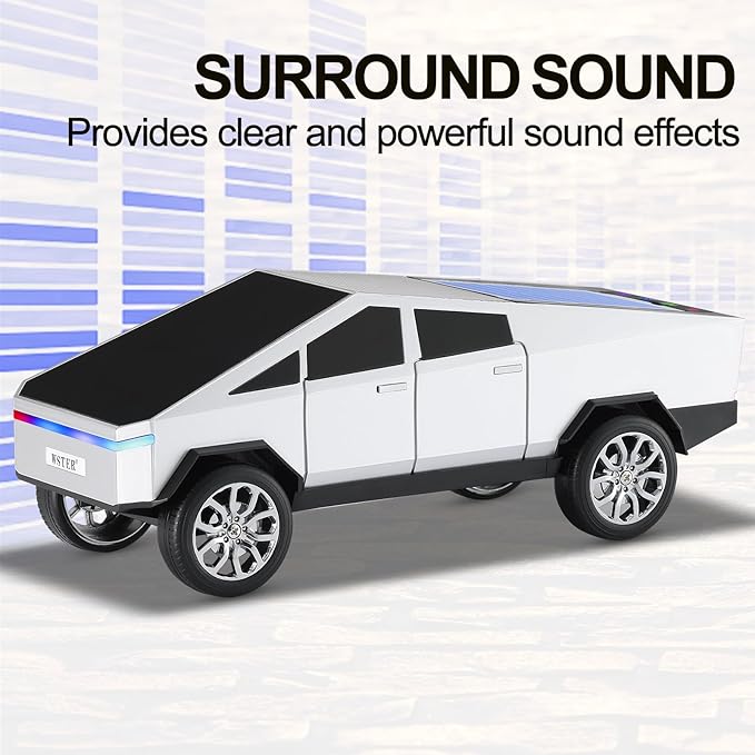 Solar-Powered car-Shaped Bluetooth Speaker, Portable Wireless Stereo, high-Definition Sound Quality, TWS Dual-Ear Pairing, Truck-Shaped Speaker, Suitable for Home, Office and Gift (Silver)