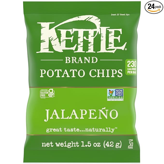 Kettle Brand Potato Chips, Jalapeno Kettle Chips, Snack Bag, 1.5 Oz (Pack of 24)