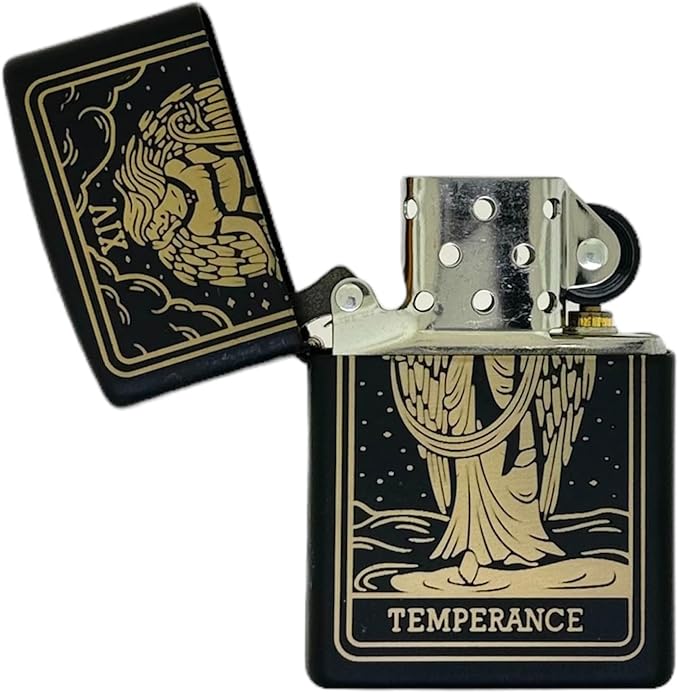 23 Custom Tarot Card - Major Arcana Card Laser Engraved Zippo Black Matt Windproof Lighter (Temperance)