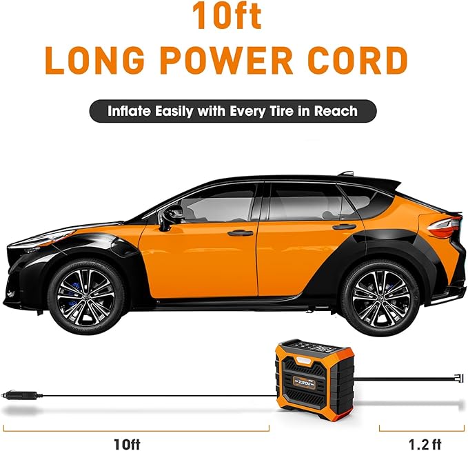 Tire Inflator Portable Air Compressor DC 12V Air Compressor (Orange)