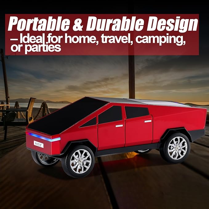 Portable Car Model Bluetooth Speaker with HD Stereo Sound, TWS Dual Pairing, LED Display, Truck-Style Wireless Speaker for Home, Office, Gaming & Collectible Display (RED)