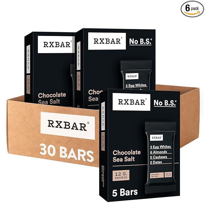 RXBAR Protein Bars, 12g Protein, Gluten Free Snacks, Chocolate Sea Salt (6 Boxes, 30 Bars)