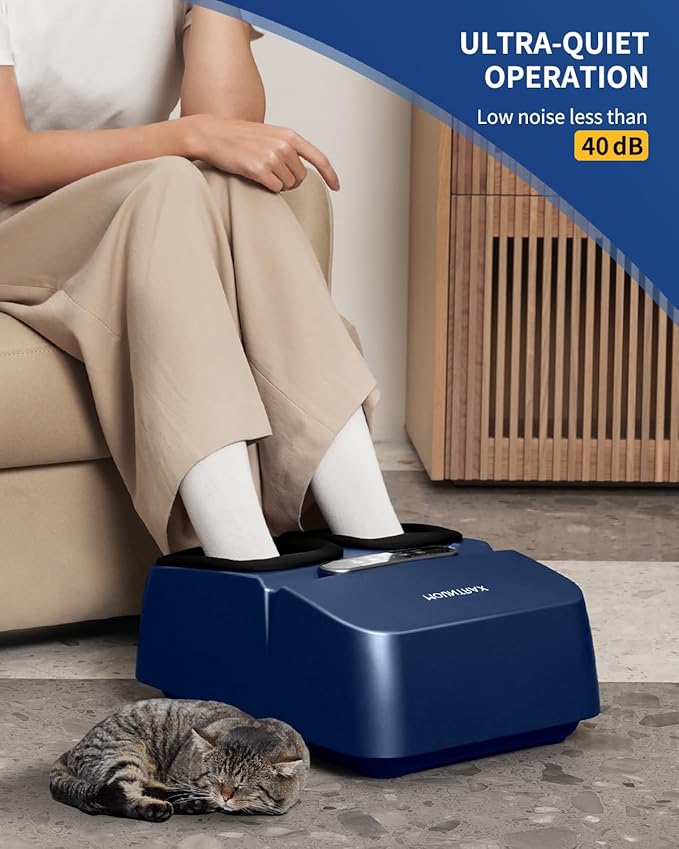 MOUNTRAX Foot Massager Machine with Heat, Foot Massager for Plantar Fasciitis, Neuropathy Pain, Shiatsu Foot Massager with Remote, Fits Feet Up to Men Size 12 (Blue)