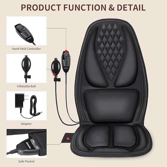 Back Massager with Heat, Massage Seat Cushion with 3D Lumbar Support, 8 Vibrating Motors Massager Chair Pad for Full Body Pain Relief, Ideal Gift for Christmas/Lover/Parents/Friends