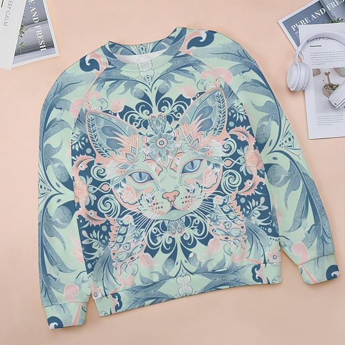 Sweatshirt for Women Cat Print Fashion Funny Plus Size Ladies Dressy Crewneck Casual Trendy Tee Shirts