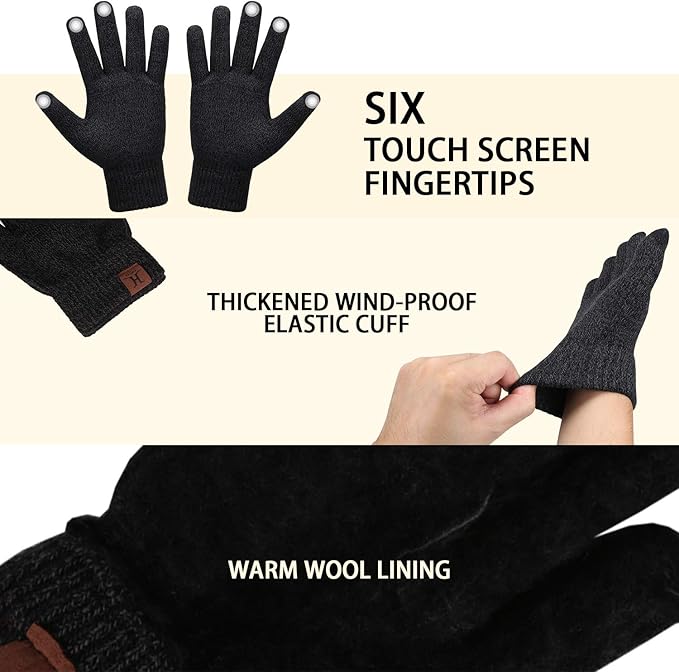 Winter Beanie Hat Scarf Touchscreen Gloves Set for Men and Women, Beanie Gloves Neck Warmer Set with Warm Knit Fleece Lined