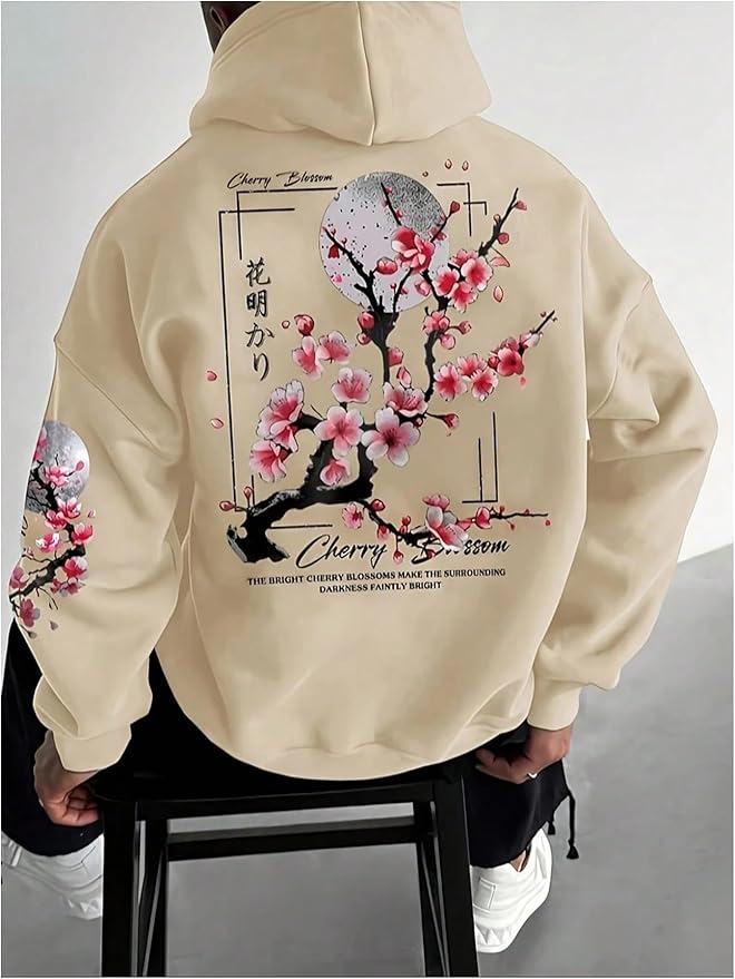 GORGLITTER Men's Graphic Hoodies Japanese Hoodie Top Oversized Long Sleeve Anime Pullovers Sweatshirts