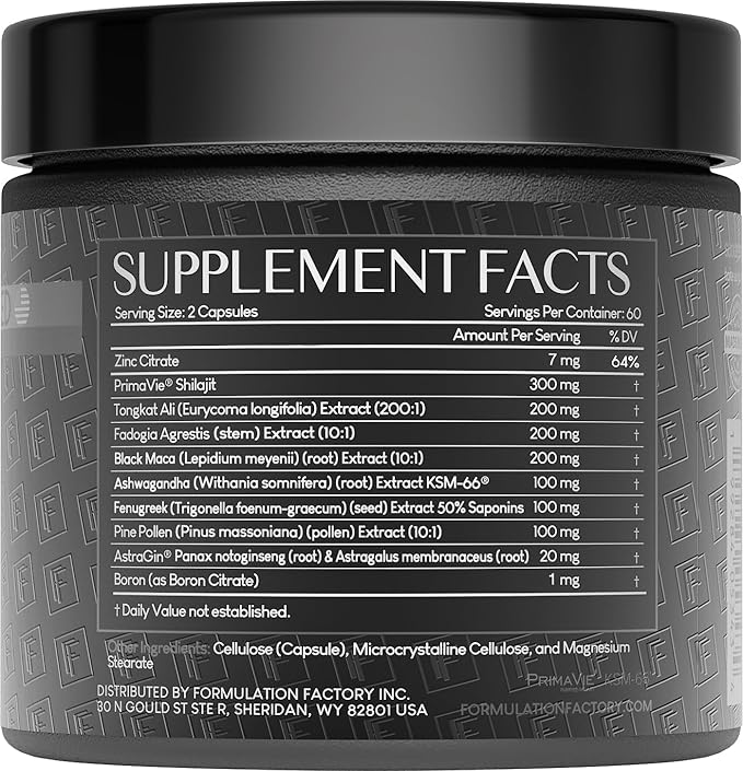 Formulation Factory Self Obsessed MAXXED 10-in-1 Men’s Vitality Supplement with Shilajit, Tongkat Ali, Ashwagandha, Maca, Fadogia, Fenugreek, Zinc, Boron & AstraGin® – 4 Month (Pack of 2)