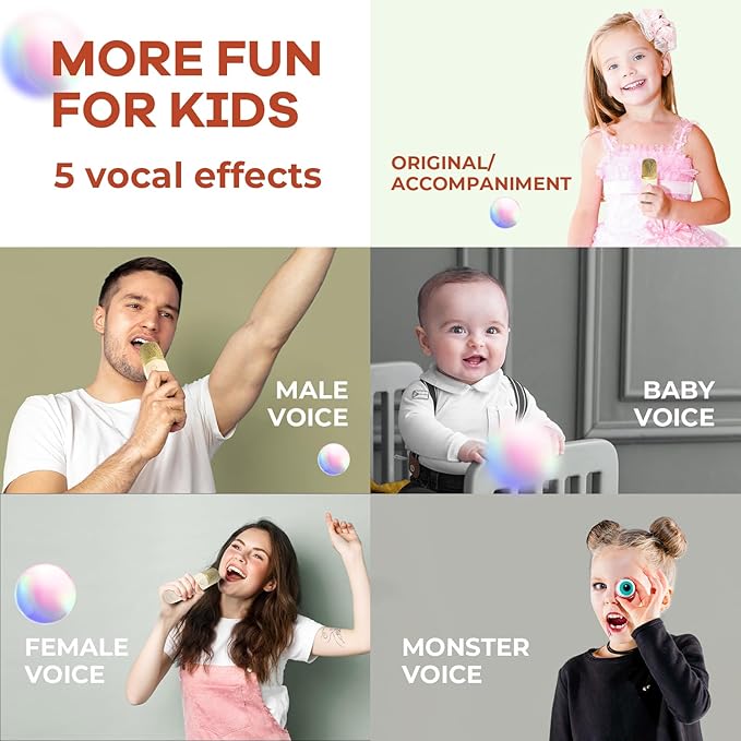 YLL Mini Karaoke Machine with 2 Wireless Microphones for Kids Adults, Portable Bluetooth Speaker Gift for Girls Toys 4, 5, 6, 7, 8, 10, 12+ Years Old Teens Birthday(Beige)