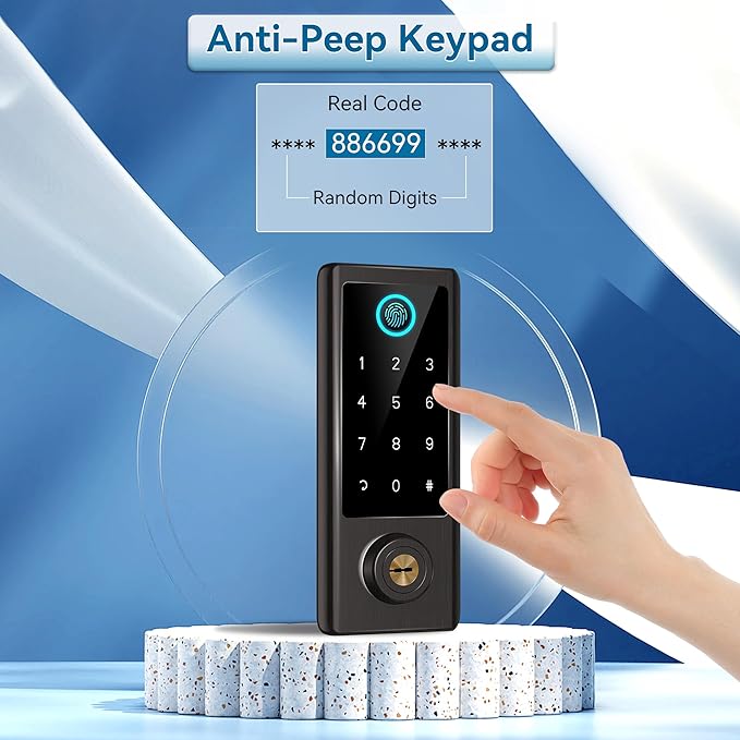 Fingerprint Door Lock with Handle Sets, BEBASIA Keyless Entry Door Lock, Bluetooth Front Door Lock Set, Smart Deadbolt, Electronic Keypad Digital Lock with Handle, Aged Bronze