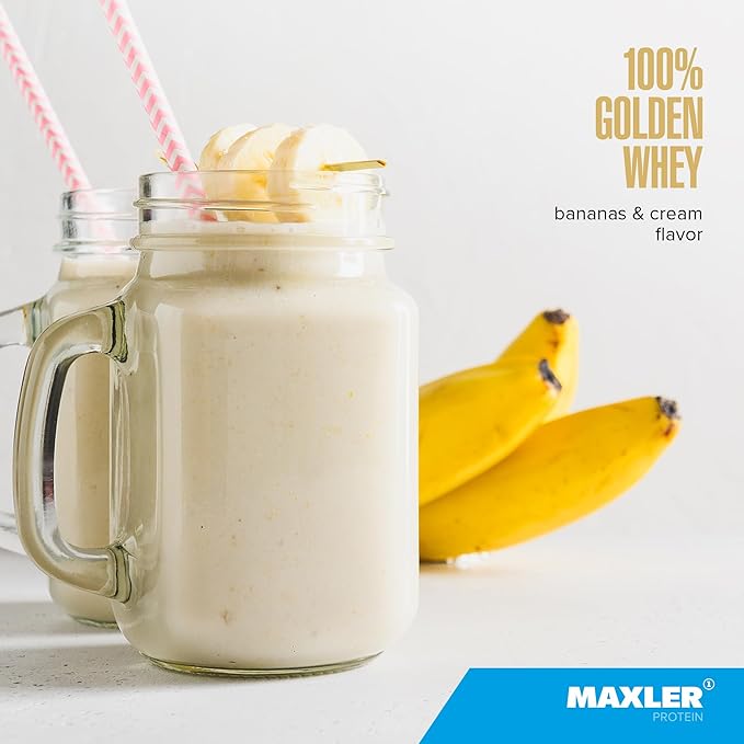 Maxler 100% Golden Whey Protein - 24g of Protein per Serving - Whey Protein Powder for Pre Post Workout - Fast-Absorbing Whey Concentrate, Isolate & Hydrolysate Blend - Bananas & Cream 2 lb