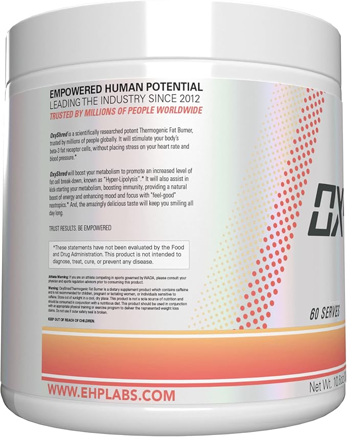 EHP Labs OxyShred Pre Workout Powder - Preworkout Powder with L Glutamine & Acetyl L Carnitine, Energy Boost Drink - Peach Candy Rings, 60 Servings