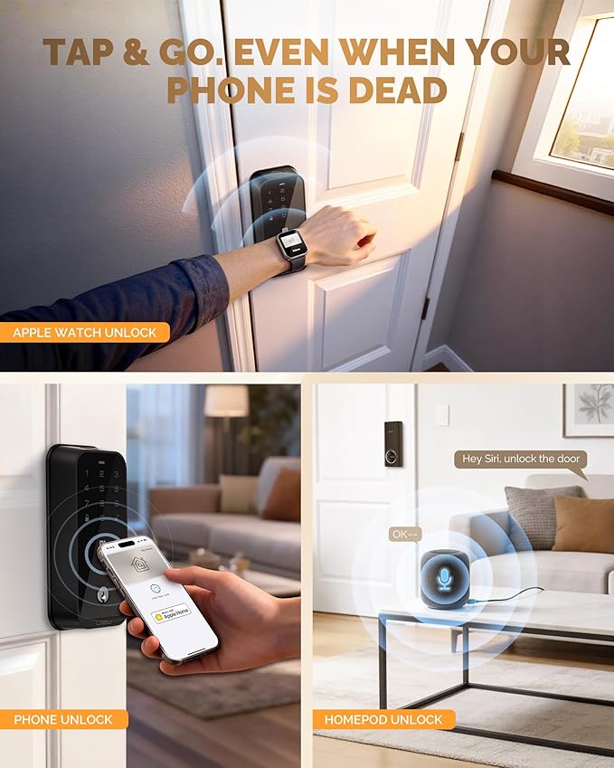 Smart Locks for Front Door, Keyless Entry Door Lock, Supports Apple HomeKit, Fingerprint Unlock, Remote Control via App, Auto Unlock, keypad deadbolt, Long Battery Life & Auto-Lock
