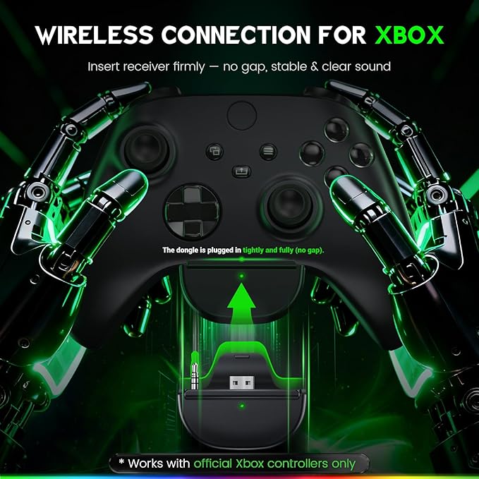Wireless Gaming Headset for Xbox Series X|S, Xbox One, PS5, PS4, PC, Mac, Switch, 2.4GHz + Bluetooth Over-Ear Gaming Headphones with ENC Mic, 3D Stereo, Dynamic LED Lights, 50mm Drivers, 50H
