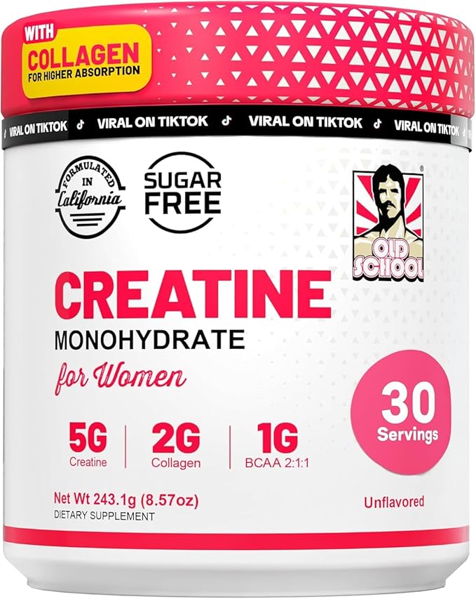 Old School Labs Creatine for Women Post-Workout Supplement - 5000mg Creatine, 2000mg Hydrolyzed Bovine Collagen & BCAA 2:1:1 for Lean Muscle Growth, Fast Recovery & Stamina - 30 Servings