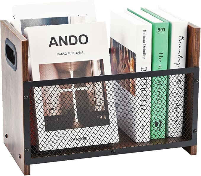 WBJKZJD Magazine Holder, Desktop Magazine Rack File Holder Organizer Rustic Storage Basket for Magazines, Books, Newspapers, Tablets (Medium)