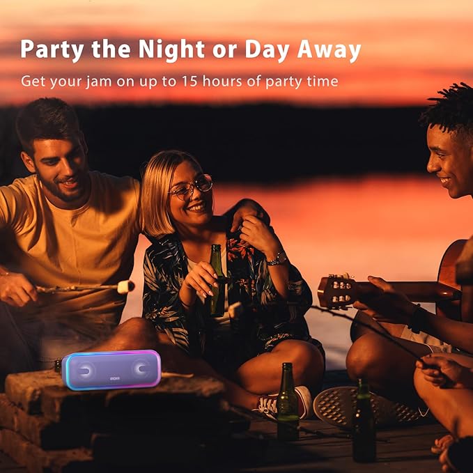 DOSS SoundBox Pro+ Bluetooth Speaker, Immersive 24W Stereo Sound with Booming Bass, IPX6 Waterproof, 15H Playtime, Mixed Colors Lights, Wireless for Backyard, Hiking, Garage, Party-Purple