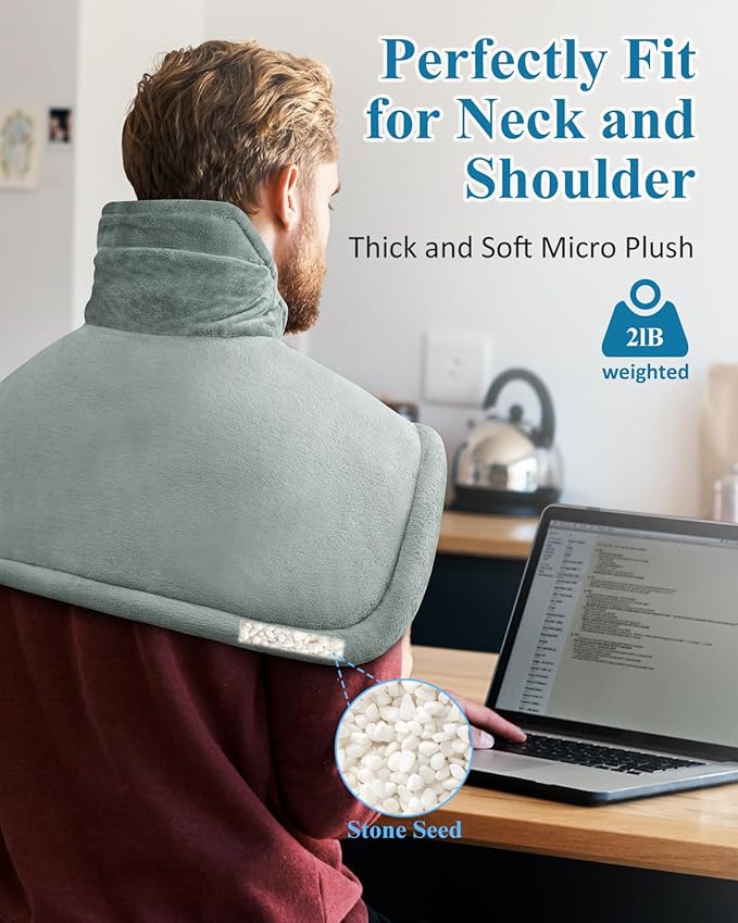 Heating Pad for Neck Shoulders Back, Valentines Day Gifts for Him Her Men Women Mom Dad, Weighted Electric Heated Wrap 6 Heat Settings 4 Timers Auto Off, Birthday Anniversary Retirement Gifts, Grey