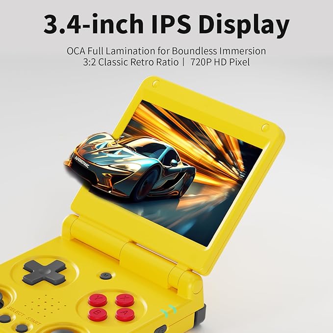 RG34XXSP Retro Handheld Game Console RG34XX SP Retro Gaming Console with 64G Preloaded 5000+ Games,3300 mAh Battey, Portable Pocket Arcade Support 30+ Simulators 5G WiFi Bluetooth HD Yellow