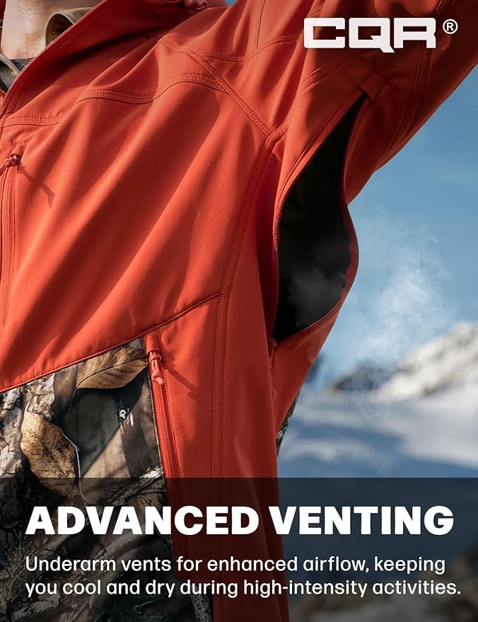 CQR Men's Tactical Softshell Jacket, Winter Warm Fleece Lined Coat, Water Resistant Outdoor Hunting Hiking Rain Windbreaker