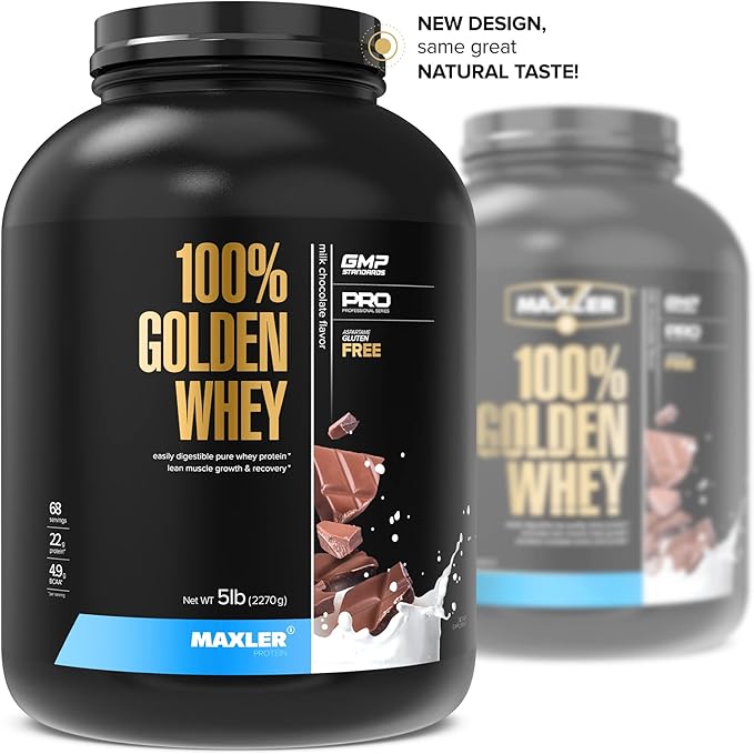 Maxler 100% Golden Whey Protein - 22g of Protein per Serving - Whey Protein Powder for Pre Post Workout - Fast-Absorbing Whey Concentrate, Isolate & Hydrolysate Blend - Milk Chocolate Protein 5 lb