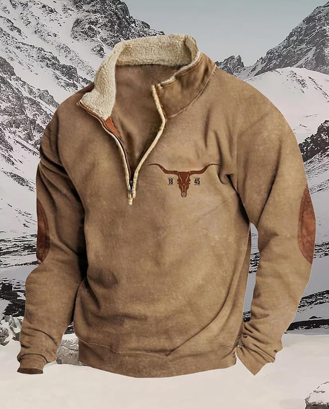 Western Sweatshirts for Men Aztec Retro Pullover Quarter Zip Sweatshirt Mens Stitching Color Fleece Sweatshirt