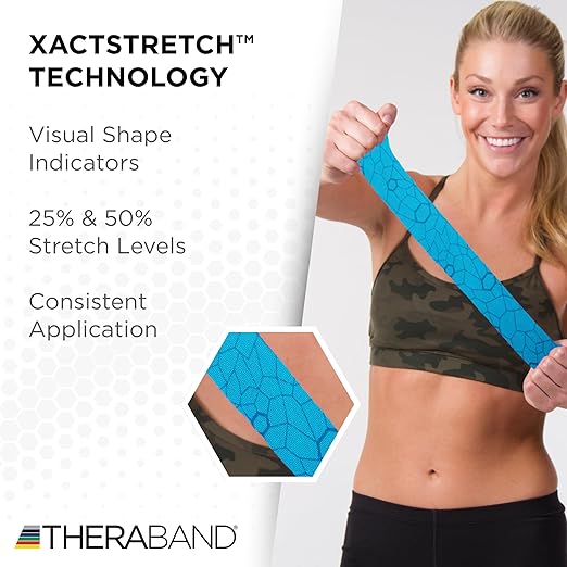 THERABAND Kinesiology Tape, Blue/Blue, 1 Roll, with XactStretch Indicators, Long-Lasting Athletic Tape for Shoulder, Back & Knee, Latex-Free & Water Resistant for Men and Women, Pre-Cut