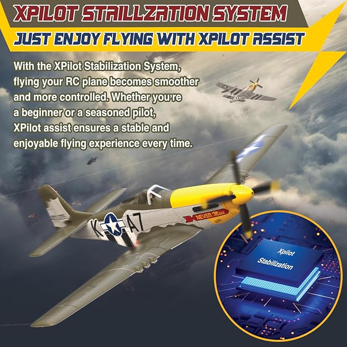LEAMBE Brushless 4 Channel RC Plane P51D Mustang 500mm Remote Control Airplane Fighter RTF with 6-Axis Gyro, 3 Modes & Aerobatics, 2.4GHz Radio Controlled Aircraft for Beginners & Adults