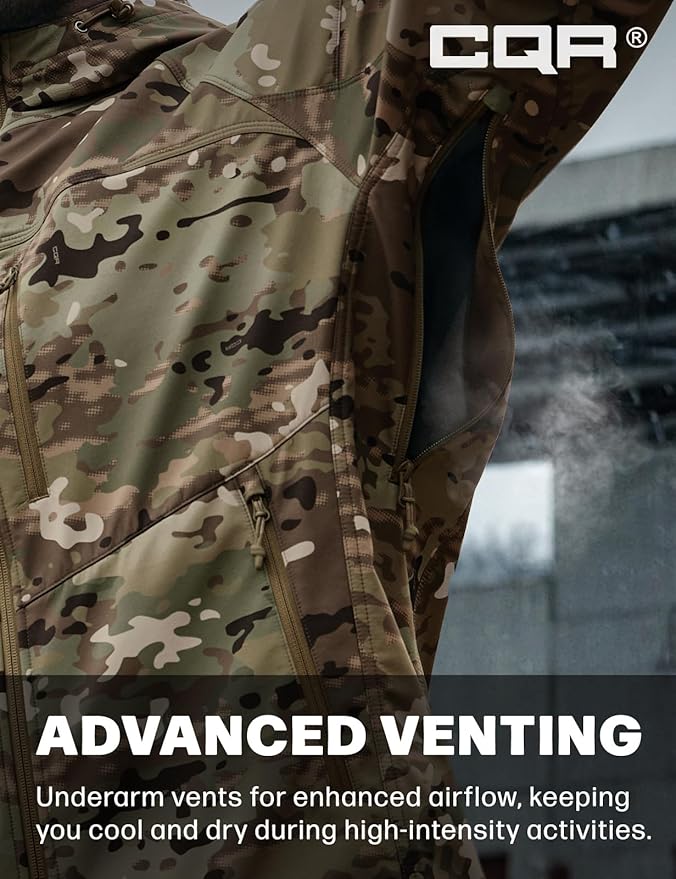 CQR Men's Tactical Softshell Jacket, Winter Warm Fleece Lined Coat, Water Resistant Outdoor Hunting Hiking Rain Windbreaker