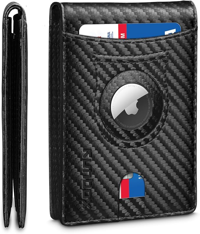 RUNBOX AirTag-Wallet-Mens-Slim-RFID Blocking Wallets Leather with Bill Compartment Air Tag Bifold Card Holder Wallet Gifts for Men Dad