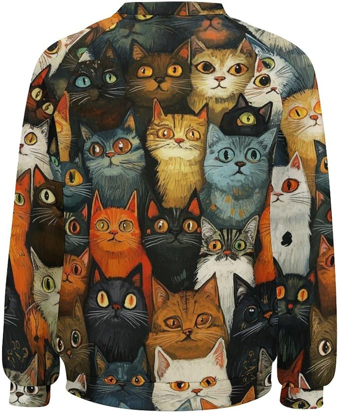 Fall Sweaters for Women 2024 Cat Print Long Sleeve Casual Crewneck Warm Fall Pullover Comfy Fashion Sweatshirts
