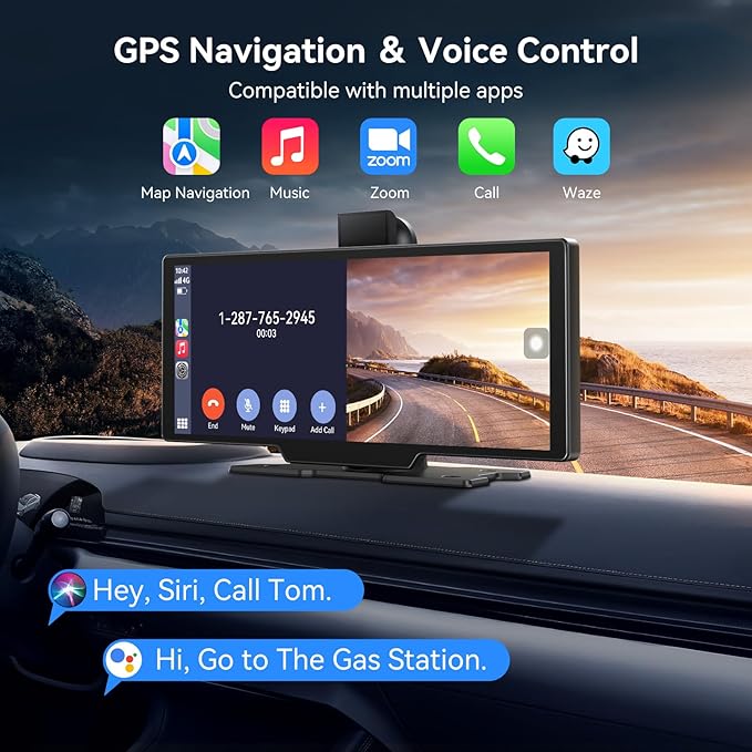 Portable Apple Carplay Screen for Car, 10.26" Wireless Car Play Touchscreen with 4K Dash Cam, 1080P Backup Camera, Carplay&Android Auto, Loop Recording, GPS Navigation, Bluetooth