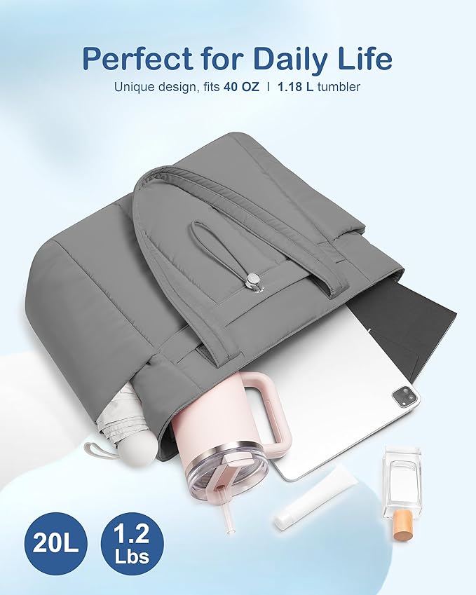 TOPDesign Puffy Tote Bag for Women with Cup Holder & Laptop Compartment & Cosmetic Bag & Trolley Sleeve for Work, Travel