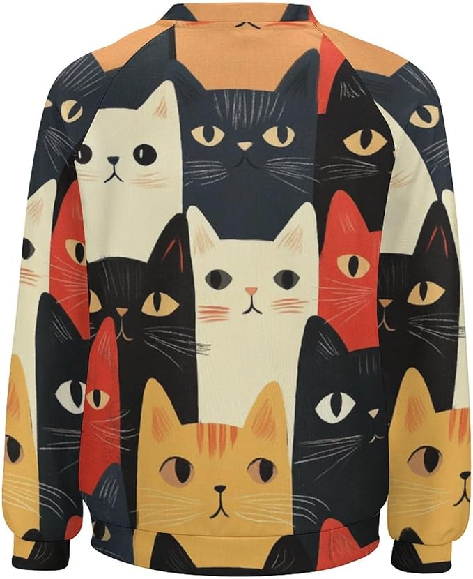 Fall Sweaters for Women 2024 Cat Print Long Sleeve Casual Crewneck Warm Fall Pullover Comfy Fashion Sweatshirts