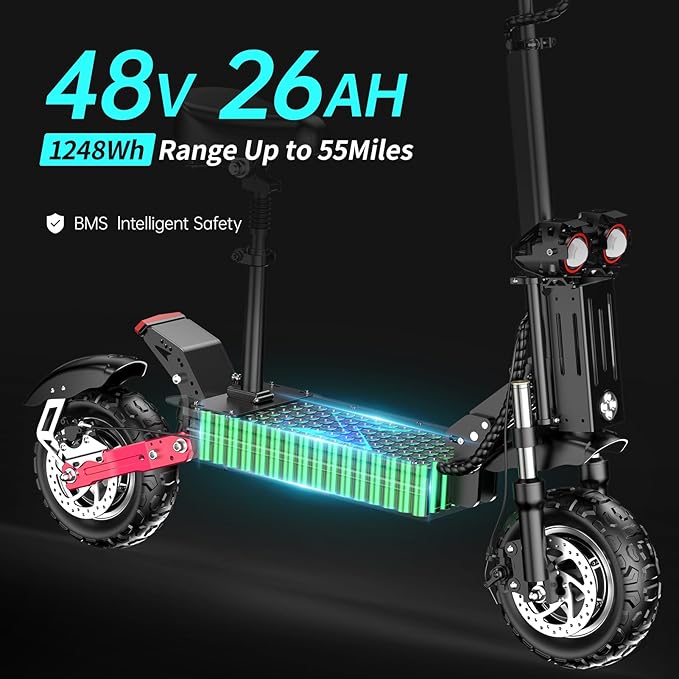 H1 GEN2 Electric Scooter for Adults 5600W Dual Motor Up to 50MPH,Battery Range to 55Miles Fast Sports Escooter 11" Off Road Tires 800lbs Max Load Folding Scooter for Teens with Detachable Seat