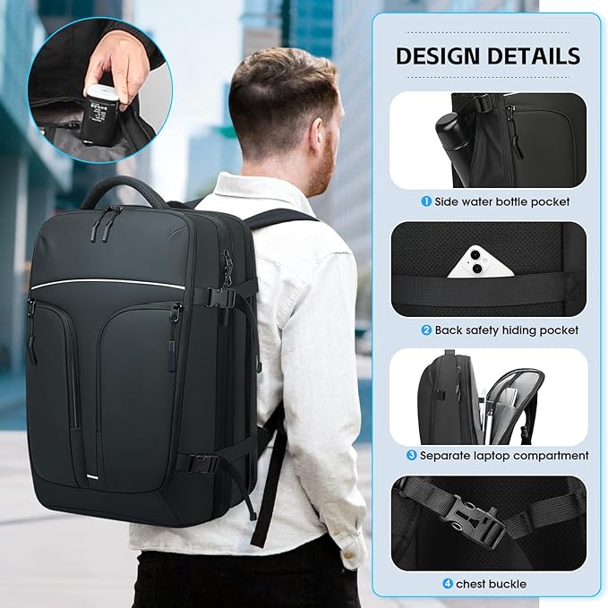 Vacuum Compression Backpack for Travel, 47L Expandable Backpack with Pump, 17 inch Laptop Backpack Luggage Flight Approved with Vacuum Compression System
