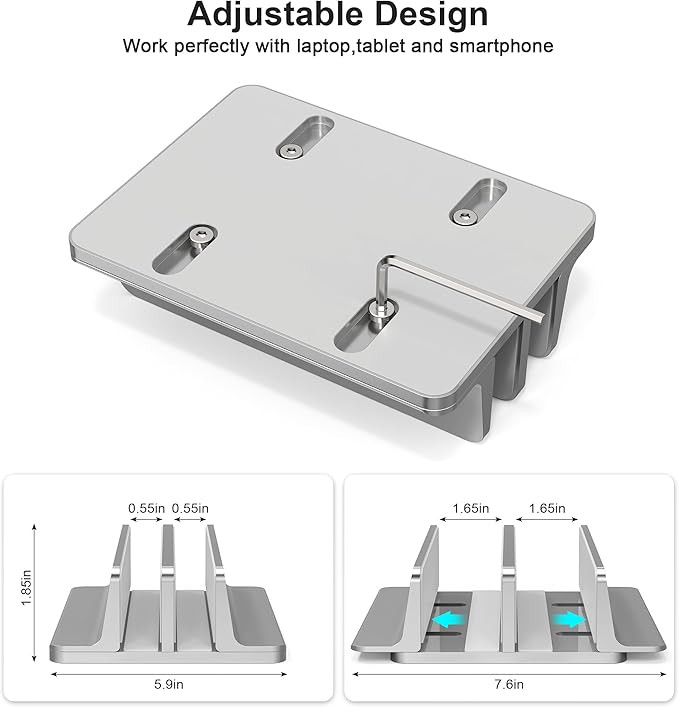 Vertical Laptop Stand, Adjustable 2 Slot Aluminum Desktop Holde(Up to 17.3 inch), Fits All MacBook/Microsoft Surface/HP/Dell/ChromeBook/iPad and Gaming Laptops (Grey)