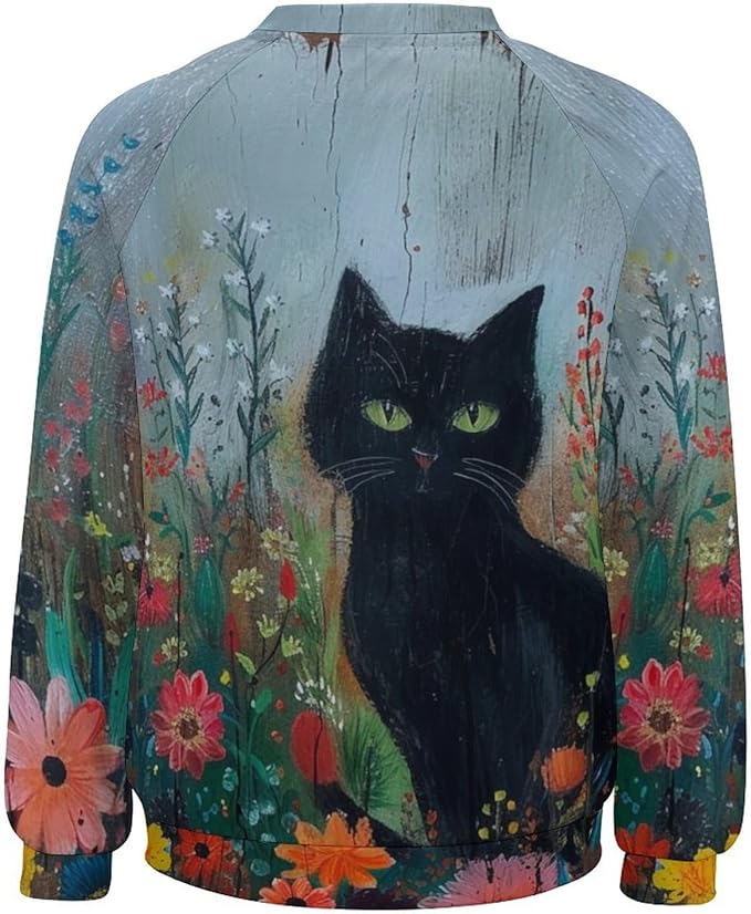 Sweatshirt for Women Cat Print Fashion Funny Plus Size Ladies Dressy Crewneck Casual Trendy Tee Shirts