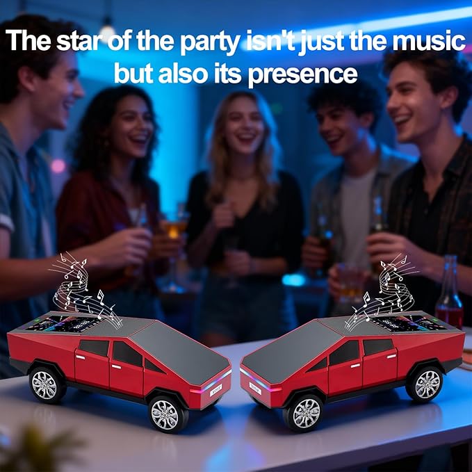 Futuristic Pickup Truck Bluetooth Speaker with LED Display Screen – TWS Stereo, FM Radio, USB/TF Playback, LED Headlights, Built-in Mic, Gift for Truck Fans, Auto Style Lovers&Tech Collectors (Red)