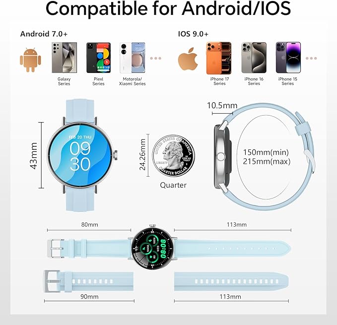 Smart Watches for Men/Women,1.27" HD Fitness Watch Answer/Make Call, Heart Rate/Sleep/SpO2，Round Smart Watch for iPhone/Samsung/Android,IP68 Waterproof，110+ Sport Mode-Blue(2 Bands)