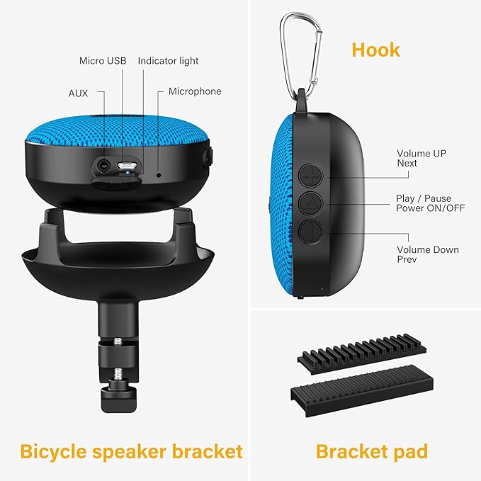 Onforu Bike Bluetooth Speaker with Bicycle Mount, Portable Wireless Shower Travel Speakers with Loud Sound, Bluetooth 5.0, IP65 Waterproof Mini Outdoor Speaker for Riding, Hiking and Camping, Blue