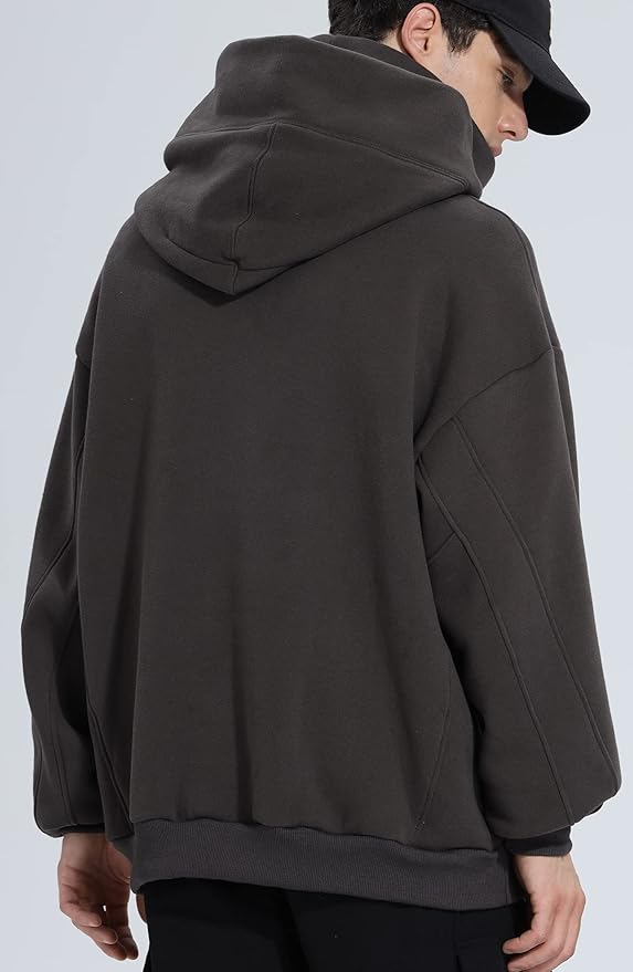 Fleece Hoodies for Men Cowl Neck Sweatshirts Hood with neck Gaiter Casual Pullover Fall Winter with Embroidery