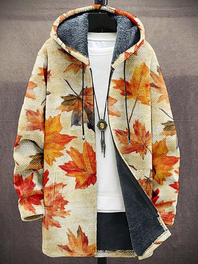 2025 Men's Ethnic Pattern Hooded Jacket Long Cardigan Hoodies Full Zip Vintage Knitted Zipper Coat with Pocket