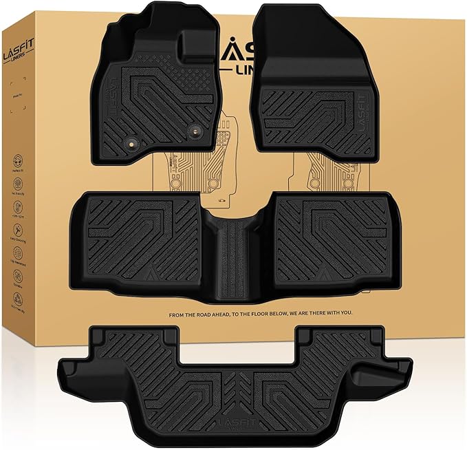 LASFIT Floor Mats for Ford Explorer 2015-2019 7 Seater All Weather TPE Car Liners Custom Fit for Front, Rear and 3rd Row, Black 4pcs