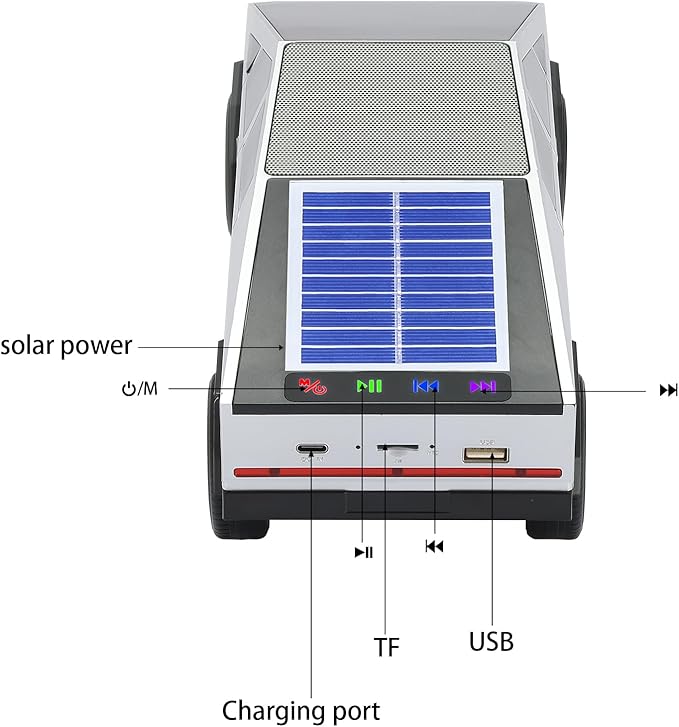 Solar-Powered car-Shaped Bluetooth Speaker, Portable Wireless Stereo, high-Definition Sound Quality, TWS Dual-Ear Pairing, Truck-Shaped Speaker, Suitable for Home, Office and Gift (Silver)