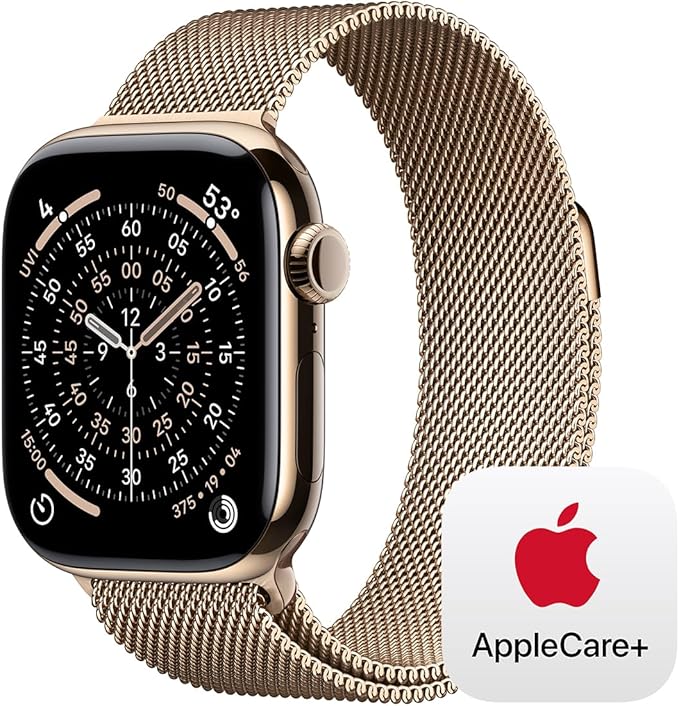 Apple Watch Series 11 [GPS + Cellular 42mm] Smartwatch with Gold Titanium Case with Gold Milanese Loop. Sleep Score, Fitness Tracker, Health Monitoring with AppleCare+ (2 Years)