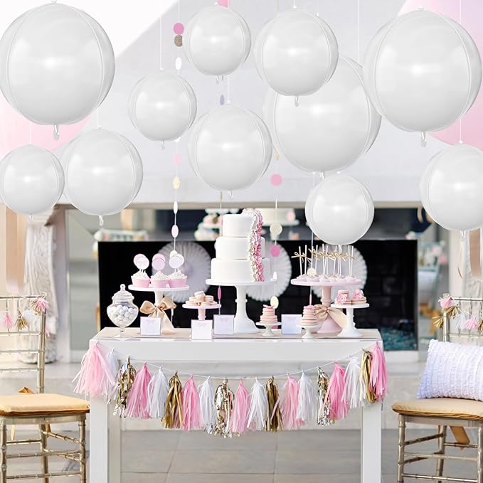 12Pcs Matte White Round Foil Balloons, 22" 15" 10" 4D Helium Ball Balloon, White Foil Balloon for Birthday Graduation Wedding Anniversary Baby Shower Engagement Bridal Shower Party Decorations